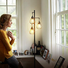 Load image into Gallery viewer, Brightech Teardrop - Floor Lamp Matches Industrial, Farmhouse & Rustic Living Rooms – Standing Tree Lamp with 3 Elegant Cage Heads & Edison LED Bulbs - Tall Vintage Pole Light - Black