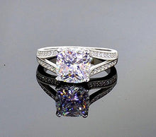 Load image into Gallery viewer, 101 Facets 2 Carats Realistic Princess Cushion Cut NSCD Simulated Diamond Solitaire Split Shank Ring 925 Silver Platinum Plated RSPLIT50