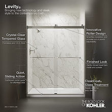 Load image into Gallery viewer, KOHLER Levity® Sliding Shower Door, 74-in H X 56-5/8 -59-5/8-in W, with 1/4-in Thick Crystal Clear Glass with towel bars, Matte Nickel