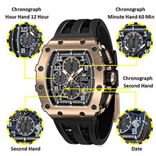 Load image into Gallery viewer, TSAR BOMBA Mens Watches Luxury Tonneau Watches for Men Waterproof 50M Analog Replica Watch Chronograph Calendar Date Menâs Dress Business Work Watch Diver Large Square Face Wristwatch
