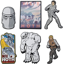 Load image into Gallery viewer, STAR WARS Hoth Metal-Based and Enamel 6 Lapel Pin Set with Officially Licensed 16cm Circular Window Box with Collapsible Kick Stand. (Amazon Exclusive)