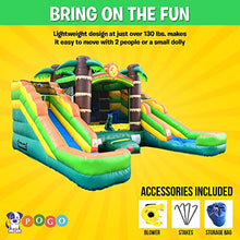 Load image into Gallery viewer, Crossover Tropical Inflatable Bounce House Double Slide 16.5 x 15 x 11 Foot - Big Inflatable Water Slide Bouncer House Combo for Kids - Outdoor Party Bounce House with Blower, Stakes, & Storage Bag