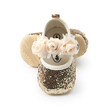 Load image into Gallery viewer, Baby Girl Moccasins Princess Sparkly Premium Lightweight Soft Sole Prewalker Toddler Shoes (M:6-12 Months, 1816-Gold)