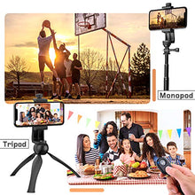 Load image into Gallery viewer, Universal Phone Tripod Mount Adapter with Bluetooth Camera Remote, Cell Phone Holder with Adjustable Clamp for Selfie Stick Monopod Compatible with iPhone, Samsung and so on, Wrist Strap Included