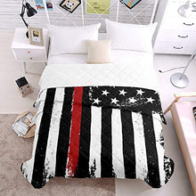 Load image into Gallery viewer, All-Season Reversible Down Alternative Quilted Comforter Black White and Red American Flag Lightweight Soft Microfiber Bedding Bedspread, Honoring Firefighters Redline Throw Blankets for Sofa Decor