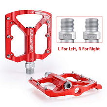 Load image into Gallery viewer, MatyKit S Shape Mountain Bike Pedals of Lightweight, Specialized 9/16" UD Bearings Ultra Strong Colorful CNC Machined Alloy Bicycle Non-Slip Pedal, Anodizing Sealed 3 Bearing Cycling Pedals (Red)