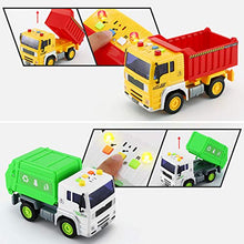 Load image into Gallery viewer, 4 Pack City Service Vehicle Car Truck Toy Set - Tow Truck,Dump Truck,Sprinkler,and Garbage Truck - with Friction Powered Wheels and Lights & Sounds