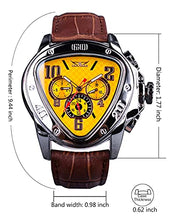 Load image into Gallery viewer, Jaragar Automatic Mechanical Wrist Watch Golden for Mens Watches with Leather Band Sport Mechanical Watches Triangle Bezel Design Fashion Yellow Dial