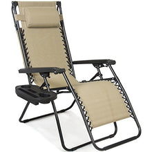 Load image into Gallery viewer, Best Choice Products Folding Steel Mesh Zero Gravity Recliner Lounge Chair w/Adjustable Canopy Shade and Cup Holder Accessory Tray, Beige