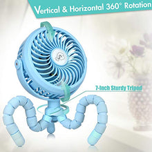 Load image into Gallery viewer, Amacool Battery Operated Stroller Fan Flexible Tripod Clip On Fan with 3 Speeds and Rotatable Handheld Personal Fan for Car Seat Crib Bike Treadmill (Blue)