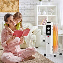 Load image into Gallery viewer, GOFLAME 1500W Oil Filled Radiator Heater, Electric Space Heater with 3 Heating Modes, Adjustable Thermostat, Tip-Over & Overheat Protection, Powerful Oil Heater for Home and Office (White)