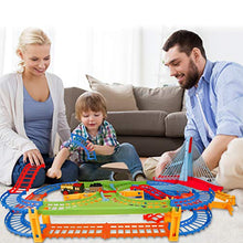 Load image into Gallery viewer, BeebeeRun Kids Car Race Track Set, Flexible Train Tracks for Toddlers with Musical Bridge and LED Electric Train Set, Car Track Toys for Boys and Girls