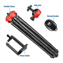 Load image into Gallery viewer, Phone Tripod, Flexible Cell Phone Tripod Adjustable Camera Tripod Stand with Wireless Remote 360° Rotating, Compatible with iPhone Android Phone Camera GoPro for Video Vlogging Streaming Traveling