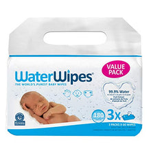 Load image into Gallery viewer, WaterWipes Original Baby Wipes, 99.9% Water, Unscented & Hypoallergenic for Sensitive Newborn Skin, 3 Packs (180 Count)