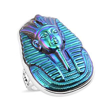 Load image into Gallery viewer, 925 Sterling Silver Hand Made Carved Black Obsidian Quartz Cocktail Ring Wedding Anniversary Bridal Jewelry for Women Size 8