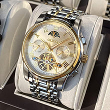 Load image into Gallery viewer, OLEVS White Men's Automatic Mechanical Watches Luxury Dress Waterproof Self Winding Moon Phase Chronograph Stainless Steel Luminous Date Tourbillon Wristwatch for Men