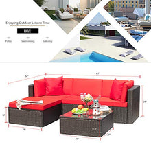 Load image into Gallery viewer, Tuoze 5 Pieces Patio Furniture Sectional Set Outdoor All-Weather PE Rattan Wicker Lawn Conversation Sets Cushioned Garden Sofa Set with Glass Coffee Table (red)