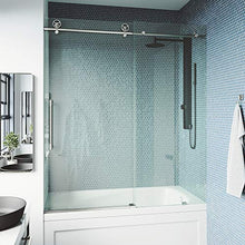 Load image into Gallery viewer, VIGO VG6044STCL6066 2.75"L -60"W -66"H Elan Cass Aerodynamic Frameless Sliding Tub Door with Clear Tempered Glass and Stainless Steel Hardware in Stainless Steel Finish with Reversible Handle