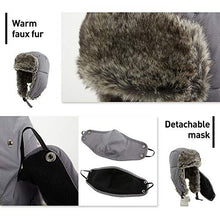 Load image into Gallery viewer, Jeff & Aimy Trapper Hat Aviator Earflap Hat Faux Fur Warm Winter Hat for Men Russian Ushanka Black