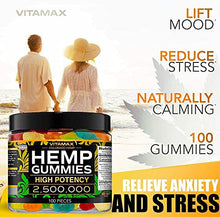 Load image into Gallery viewer, Vitamax Hemp Gummies - Great for Peace & Relaxation - 2,500,000 - Natural Fruit Flavors Tasty Relief – Made in USA – Relaxing Gummies – 100ct