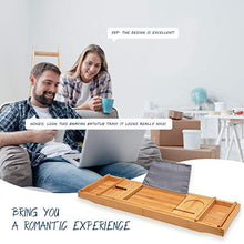 Load image into Gallery viewer, Bath Caddy Tray for Bathtub - Bamboo Adjustable Organizer Tray for Bathroom with Free Soap Dish Suitable for Luxury Spa or Reading