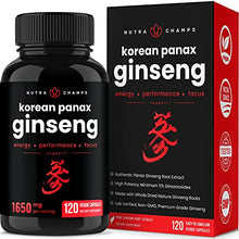 Load image into Gallery viewer, NutraChamps Korean Red Panax Ginseng - 120 Vegan Capsules Extra Strength Root Extract Powder Supplement w/ High Ginsenosides