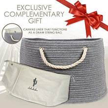 Load image into Gallery viewer, XXL Extra Large Cotton Rope Basket with Exclusive Laundry Bag: Wide Storage Organizer for Living Room, Blankets, Sofa Throws, Nursery, Baby Kids Toys, Playroom: 20" x 14" Hand Woven Hamper (Grey)