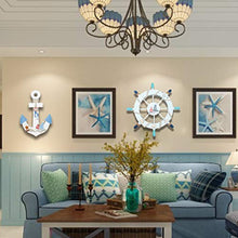 Load image into Gallery viewer, 2 Pack 11" Nautical Beach Wooden Ship Wheel and 11" Wooden Anchor with Sailboat Nautical Boat Steering Wheel Rudder Anchor Wall Art Decor Door Hanging Ornament Beach Theme Home Decoration(Light Blue)