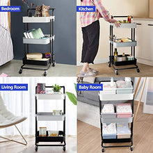 Load image into Gallery viewer, QiMH 3 Tier Rolling Storage Cart Heavy Duty Mobile Rolling Utility Cart with Handle Wheels Multifunction Large Storage Shelves Organizer with Mesh Basket Trolley for Kitchen, Bathroom, Bedroom, Office