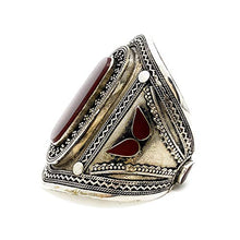 Load image into Gallery viewer, Big Cuff Oxidized Finish Metallic Engraved Kuchi Tribal Bohemian Gypsy Stones Garnet Red