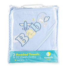 Load image into Gallery viewer, Spasilk 23-Piece Essential Baby Bath Gift Set – Hooded Baby Towels & Washcloths – Newborn Boy or Girl – Baby Shower Gift, Blue