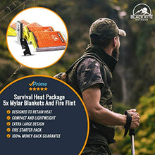 Load image into Gallery viewer, Black Kite Outdoor XL Survival Mylar Thermal Space Blankets (5 -Pack) + Magnesium Flint Block & Striker Fire Starter Designed to Retain Heat, Outdoors, Hiking, Camping, First Aid, Marathon, Emergency