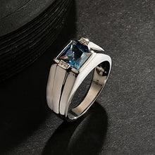 Load image into Gallery viewer, Diamond Accent Blue Topaz Men�s Ring in 925 Sterling Silver, Men�s 8mm Genuine Blue Topaz and Diamond Accent Polished Shank Ring, Modern Silver Blue Topaz Ring for Men, SZ-10