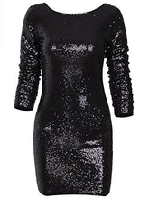 Load image into Gallery viewer, Vijiv Women's Sparkle Glitzy Glam Sequin Long Sleeve Flapper Party Club Dress, Multicolor Black, Medium