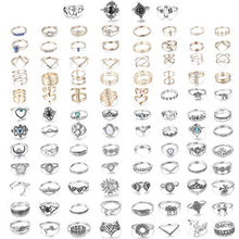Load image into Gallery viewer, CASSIECA 99-109 Pcs Knuckle Rings for Women Vintage Bohemian Stackable Rings Set Mid Finger Rings