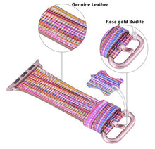 Load image into Gallery viewer, PEAK ZHANG Compatible with Apple Watch Band, 38mm 40mm Women Top Grain Leather Strap for iWatch Series 4,3,2,1 (Rainbow+Pink Rose Clasp, 38mm 40mm S/M)