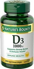 Load image into Gallery viewer, Vitamin D3 by Nature’s Bounty for immune support. Vitamin D3 provides immune support and promotes healthy bones. 1000IU, 350 Softgels