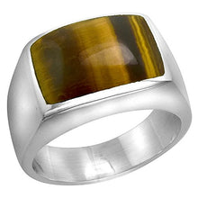 Load image into Gallery viewer, Sterling Silver Tiger Eye Ring for Men Rectangular Domed Solid Back Handmade, Size 13