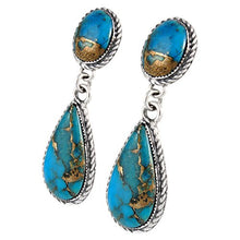 Load image into Gallery viewer, Turquoise Earrings Sterling Silver Copper-Infused Matrix Turquoise Jewelry (Bold Teardrops)