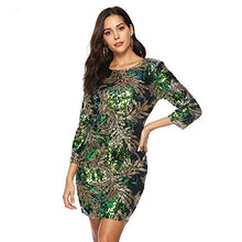 Load image into Gallery viewer, Yamycka Long Sleeve Embroidery Sequins Dress Women Party Clothes (Green, S)
