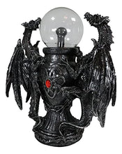 Load image into Gallery viewer, Ebros Gift Mythical Fantasy Gothic Guardian Dragon Duo with Crystal Static Plasma Storm Ball Table Lamp Sculpture Medieval Home Decor Globe Lights As Enchanting Renaissance Dragons Accent Statue