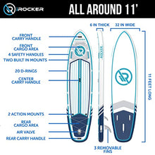 Load image into Gallery viewer, iROCKER All-Around Inflatable Stand Up Paddle Board, Extremely Stable 11' Long x 32" Wide x 6" Thick Premium SUP with Roller Bag, Carbon Paddle, Pump, Leash, Fins & Repair Kit, Orange