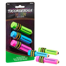 Load image into Gallery viewer, Ticonderoga Pencil Shaped Erasers, Neon Colors, 3 Count