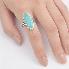 Load image into Gallery viewer, Large Long Simulated Turquoise Solitaire Ring New .925 Sterling Silver Band Size 12