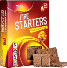Load image into Gallery viewer, Fire Starters BIG PACK 160 Squares Charcoal Starter for Grills, Campfire, Fireplace, Firepits, Smokers. No flare ups & flavor. FireStarter for wood & pellet stove. Waterproof robust squares