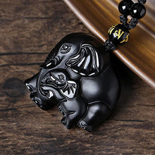 Load image into Gallery viewer, Handmade natural obsidian auspicious wealthy mother elephant jade pendant necklace
