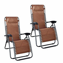 Load image into Gallery viewer, Goujxcy Outdoor Folding Chairs,Outdoor Lounge Patio Chairs with Pillow and Utility Tray Adjustable Folding Recliner for Deck,Patio,Beach,Yard Pack 2,Brown