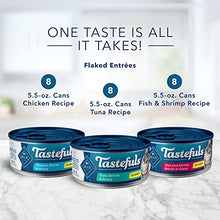 Load image into Gallery viewer, Blue Buffalo Tastefuls Natural Flaked Wet Cat Food Variety Pack, Tuna, Chicken and Fish & Shrimp Entrées in Gravy 5.5-oz Cans (24 Count - 8 of Each)