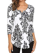 Load image into Gallery viewer, Kimiee Women's Long Sleeve Henley Shirts Blouse Paisley Printed V Neck Casual Tunic Tops (Black, XL)