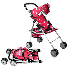 Load image into Gallery viewer, The New York Doll Collection My First Doll Stroller with Basket & Heart Design Foldable Doll Stroller, Pink